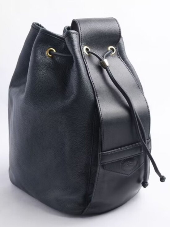 Longchamp Handbags - Longchamp Vintage Dark Blue Leather Single Strap Crossbody Bucket Shoulder Bag